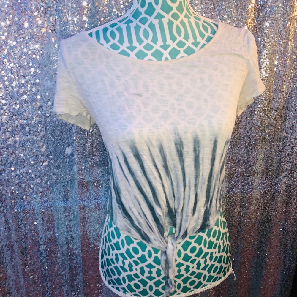 White and blue front tie shirt